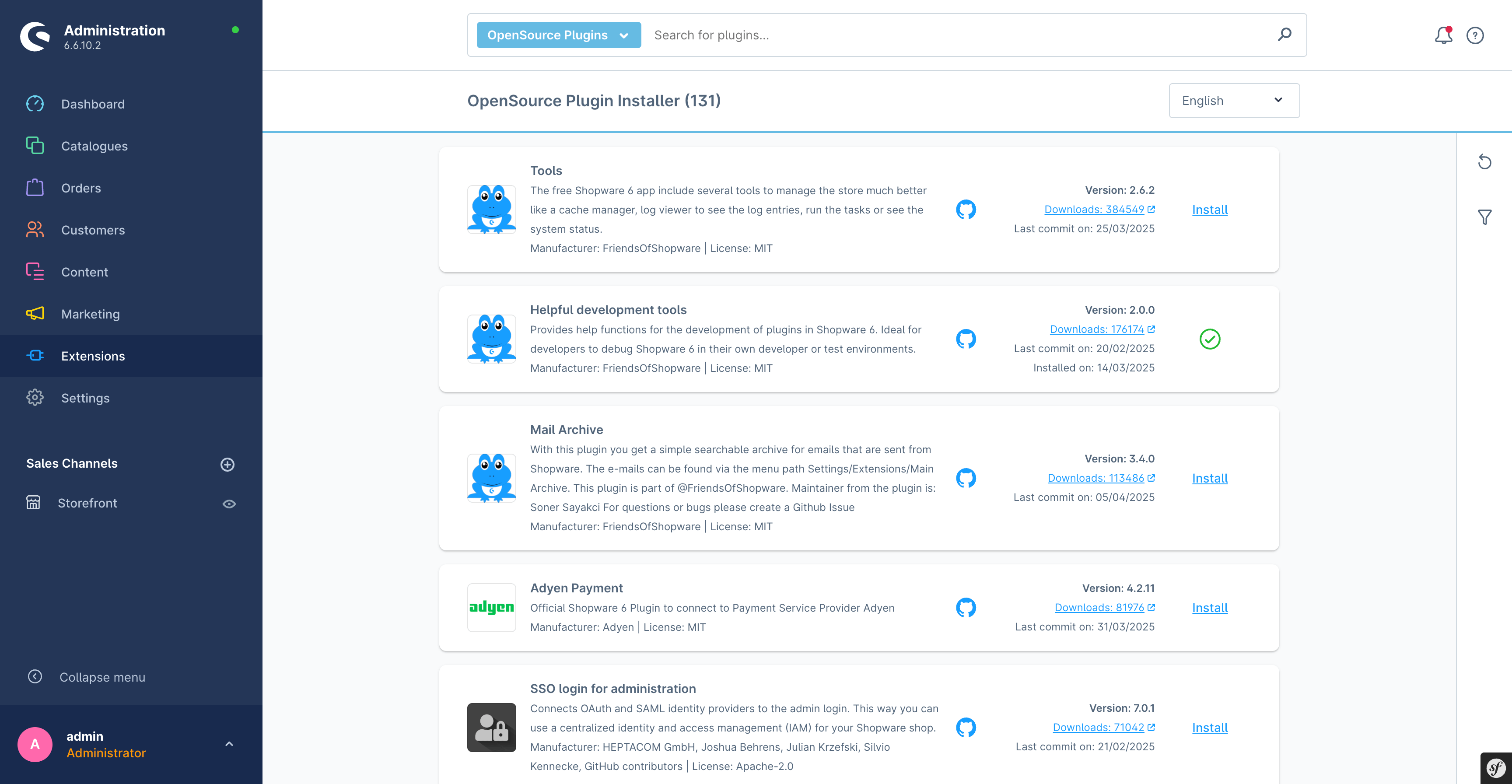 Shopware Plugin Installer screenshot